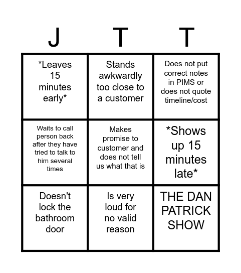 Tripp at Work Bingo Card