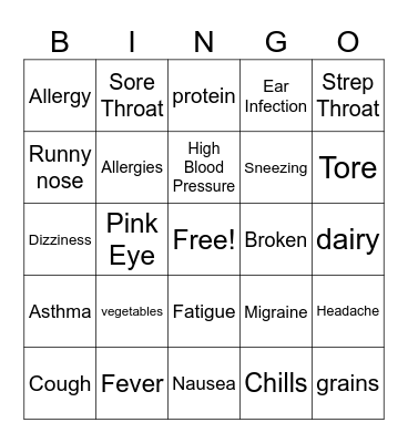 Food Bingo Card