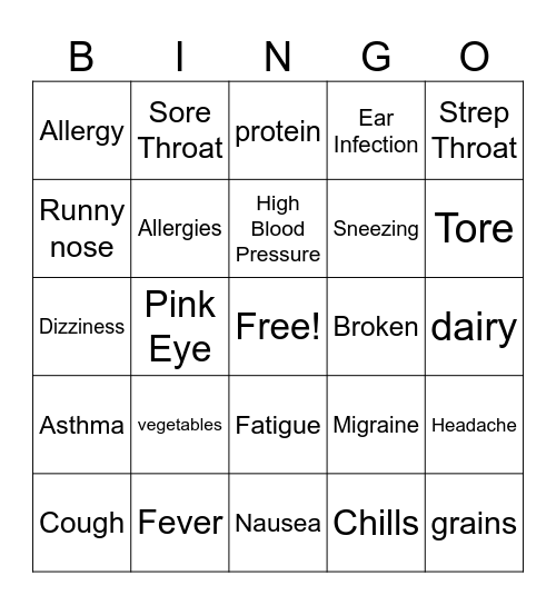 Food Bingo Card