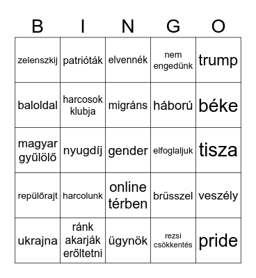 Tusványos 2025 Bingo Card