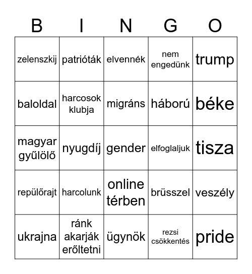 Tusványos 2025 Bingo Card