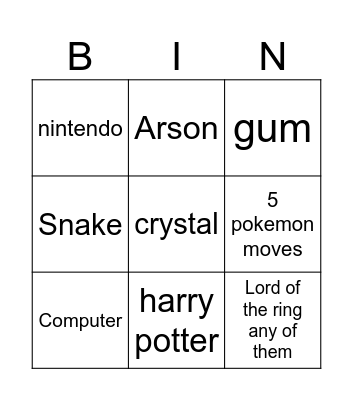 Untitled Bingo Card
