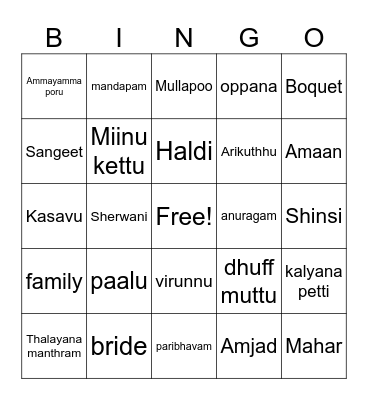 Ammantey Kalyanam Bingo Card
