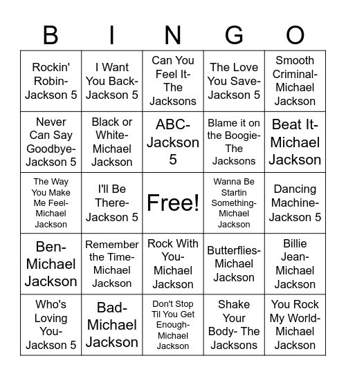 Jackson Bingo! Bingo Card