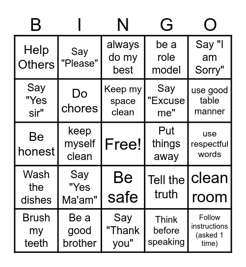 Think Positive Bingo Card