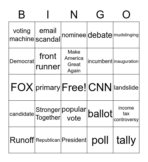 Election Bingo  Bingo Card