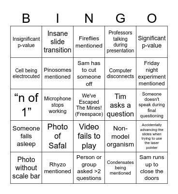 Final Presentation Bingo Card