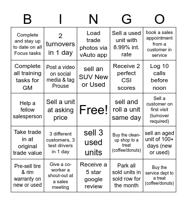 Prouse Bingo Card