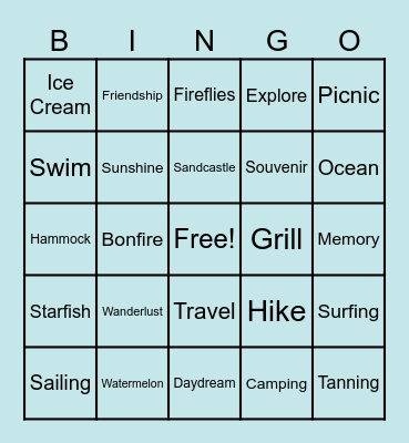 Summer Vacation Bingo Card