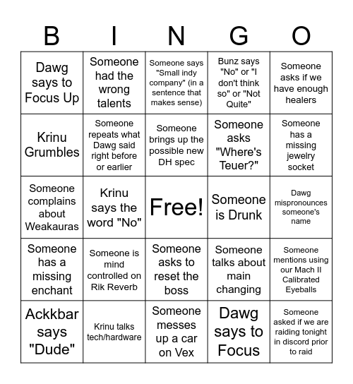 Knights Templar TWW S2 Final Raid Bingo Card