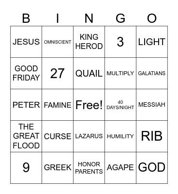 BIBLE Bingo Card