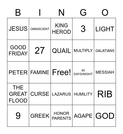 BIBLE Bingo Card