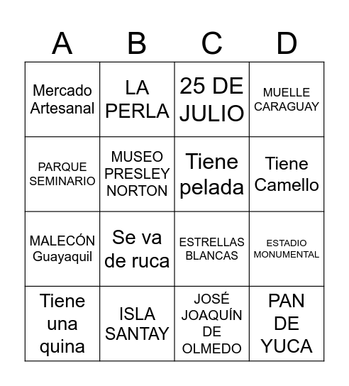 BINGO CULTURA GUAYACO Bingo Card