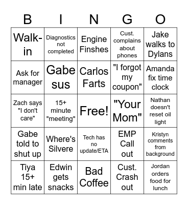 Customer Bingo Card
