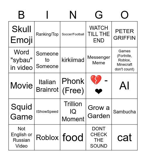 Untitled Bingo Card