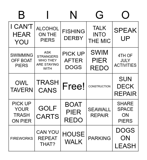 LAKE GENEVA HIGHLANDS Bingo Card