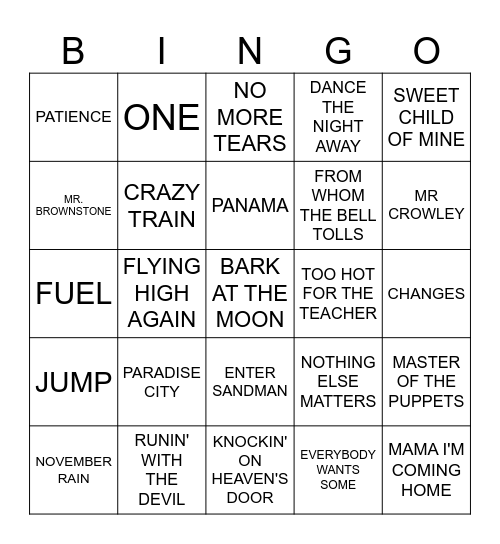 Radio Bingo Monsters of Metal Bingo Card