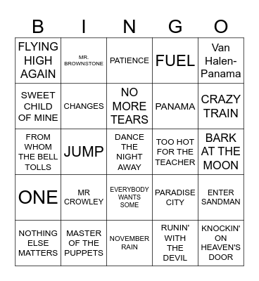 Radio Bingo Monsters of Metal Bingo Card