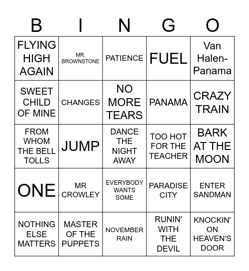 Radio Bingo Monsters of Metal Bingo Card