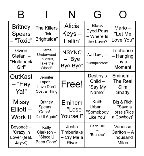 Early 2000's Bingo Card