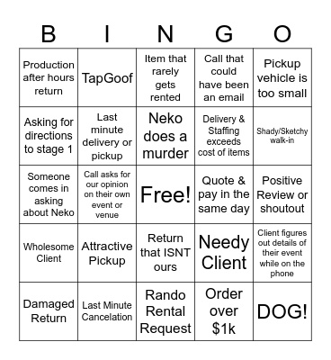 MISC OFFICE BINGO Card