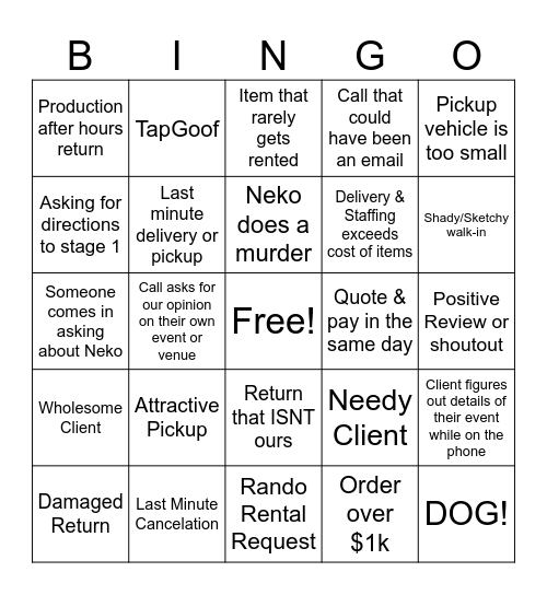 MISC OFFICE BINGO Card