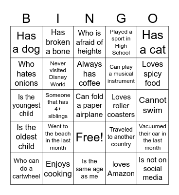 Get to Know You Bingo Card