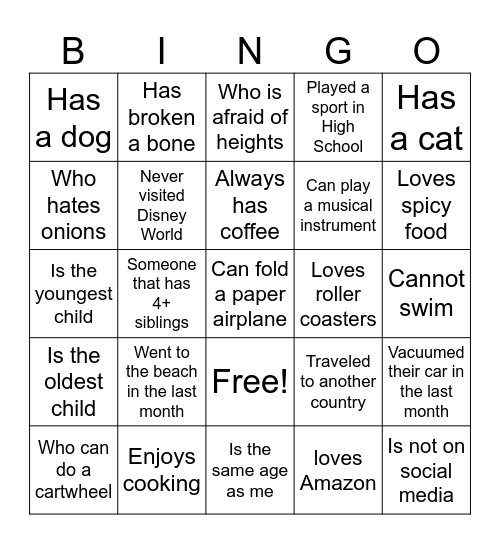 Get to Know You Bingo Card