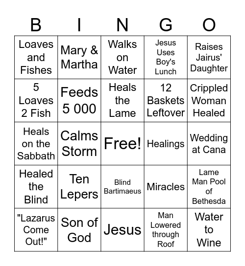 Jesus' Miracles Bingo Card
