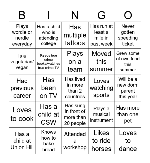 Faculty-Staff Bingo (Find someone who...) Bingo Card