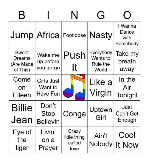 80'S HITS Bingo Card