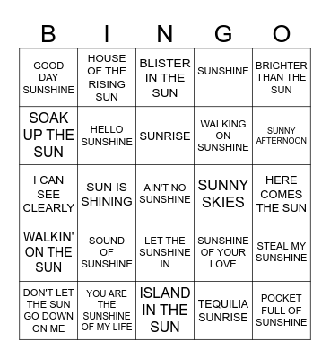 SUNSHINE   BINGO Card