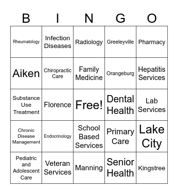 Services and Locations for HopeHealth Bingo Card