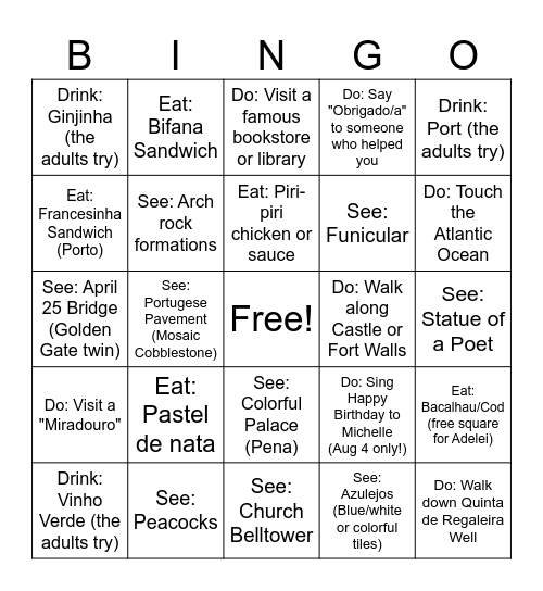 Portugal 2025 Bingo Card