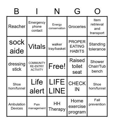 DISCHARGE PLANNING Bingo Card