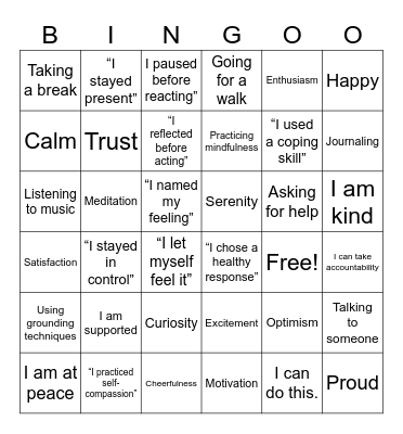 Self-Love Bingo Card