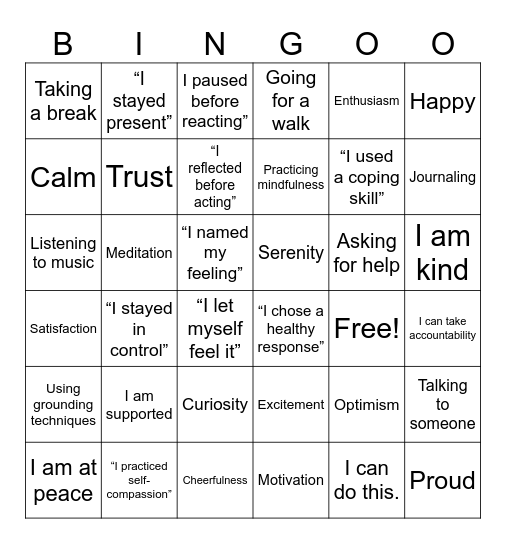 Self-Love Bingo Card