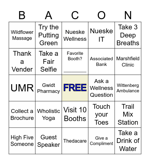 WELLNESS B-A-C-O-N BINGO Card