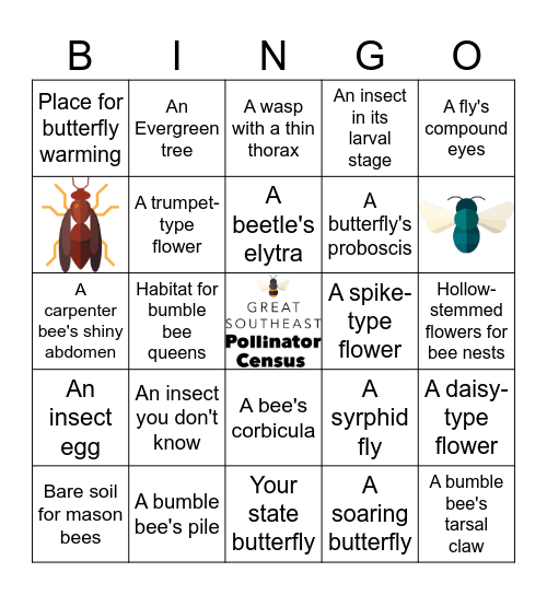 Great Southeast Pollen Census - Intermediate Bingo Card