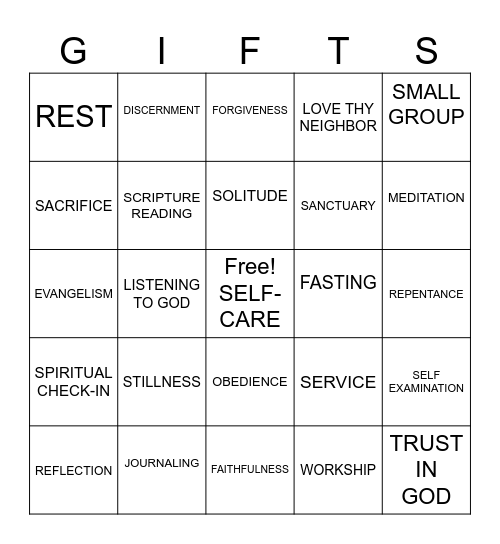 SPIRITUAL FORMATION Bingo Card