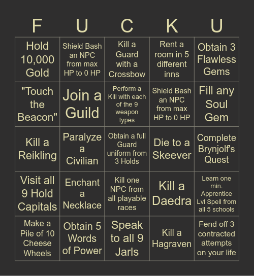 Skyrim Randomizer Bingo Card