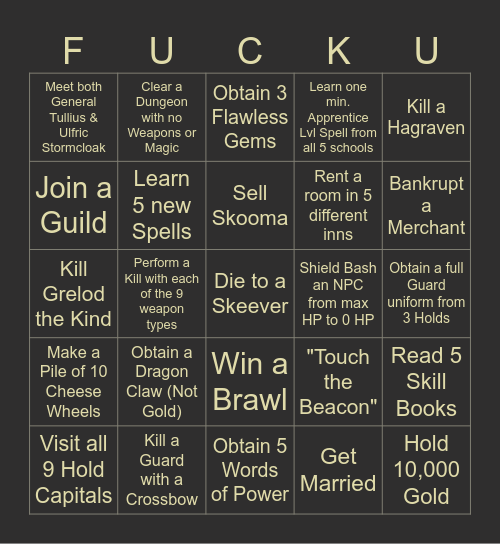 Skyrim Randomizer Bingo Card