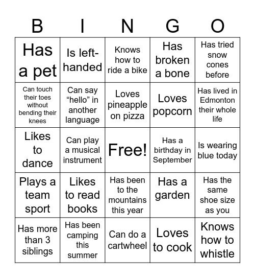 North Pointe Creative People Bingo Card