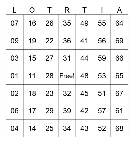 High Sky Bingo Card