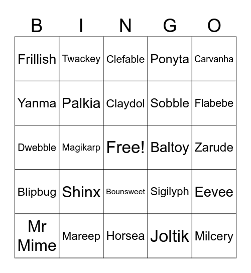 Pokemon Bingo Card