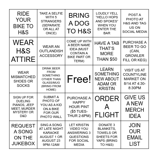 HOPS AND SPOKES 5TH ANNIVERSARY GOLDEN TICKET CHALLENGE CARD Bingo Card