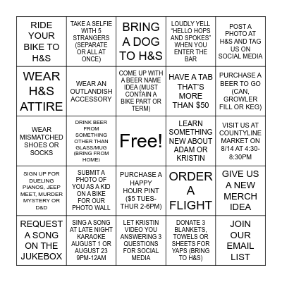 HOPS & SPOKES 5TH ANNIVERSARY GOLDEN TICKET CHALLENGE CARD Bingo Card