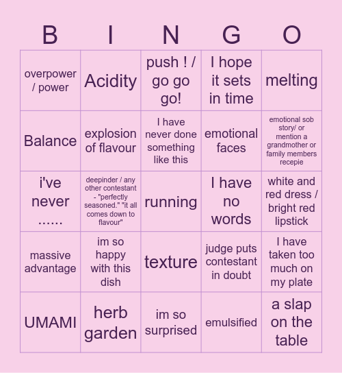 masterchef - s17 ep 51 ( ruchi HBD special ) Bingo Card