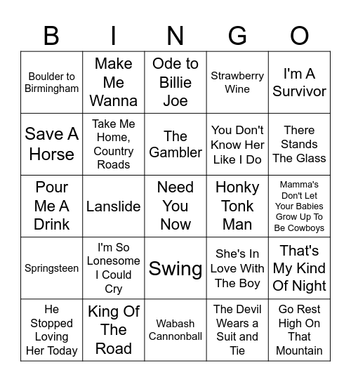 Five-0-Five Music Bingo - Country 1 Bingo Card