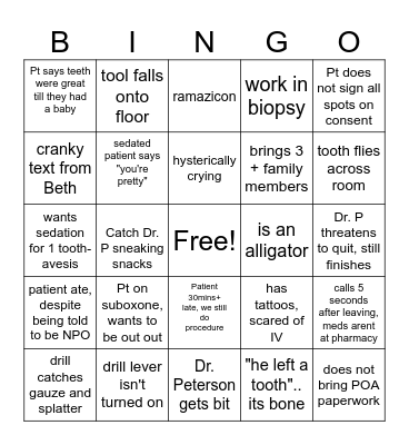 Oral Surgery BINGO Card